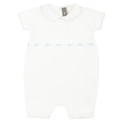 Witte Katoenen Romper met Blauw Lint
