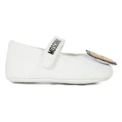 Witte Leren Ballerina's met Teddybeer Patch