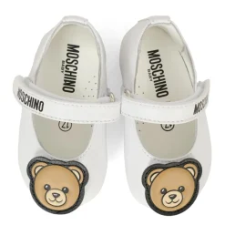 Witte Leren Ballerina's met Teddybeer Patch