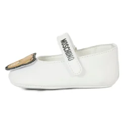 Witte Leren Ballerina's met Teddybeer Patch