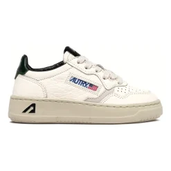 Witte Leren Sneakers Groene Hak