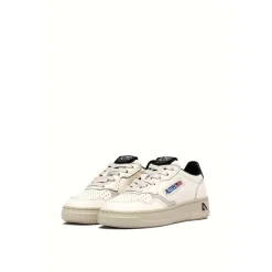 Witte Leren Sneakers Groene Hak