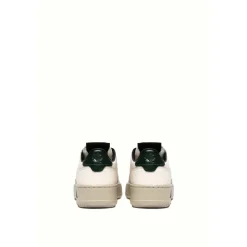 Witte Leren Sneakers Groene Hak