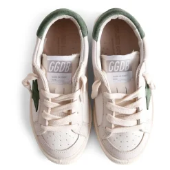 Witte Leren Sneakers met Groen Detail