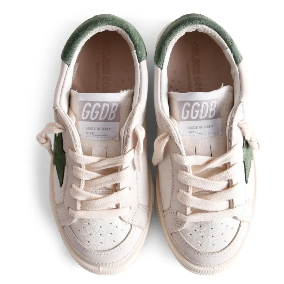 Witte Leren Sneakers met Groen Detail