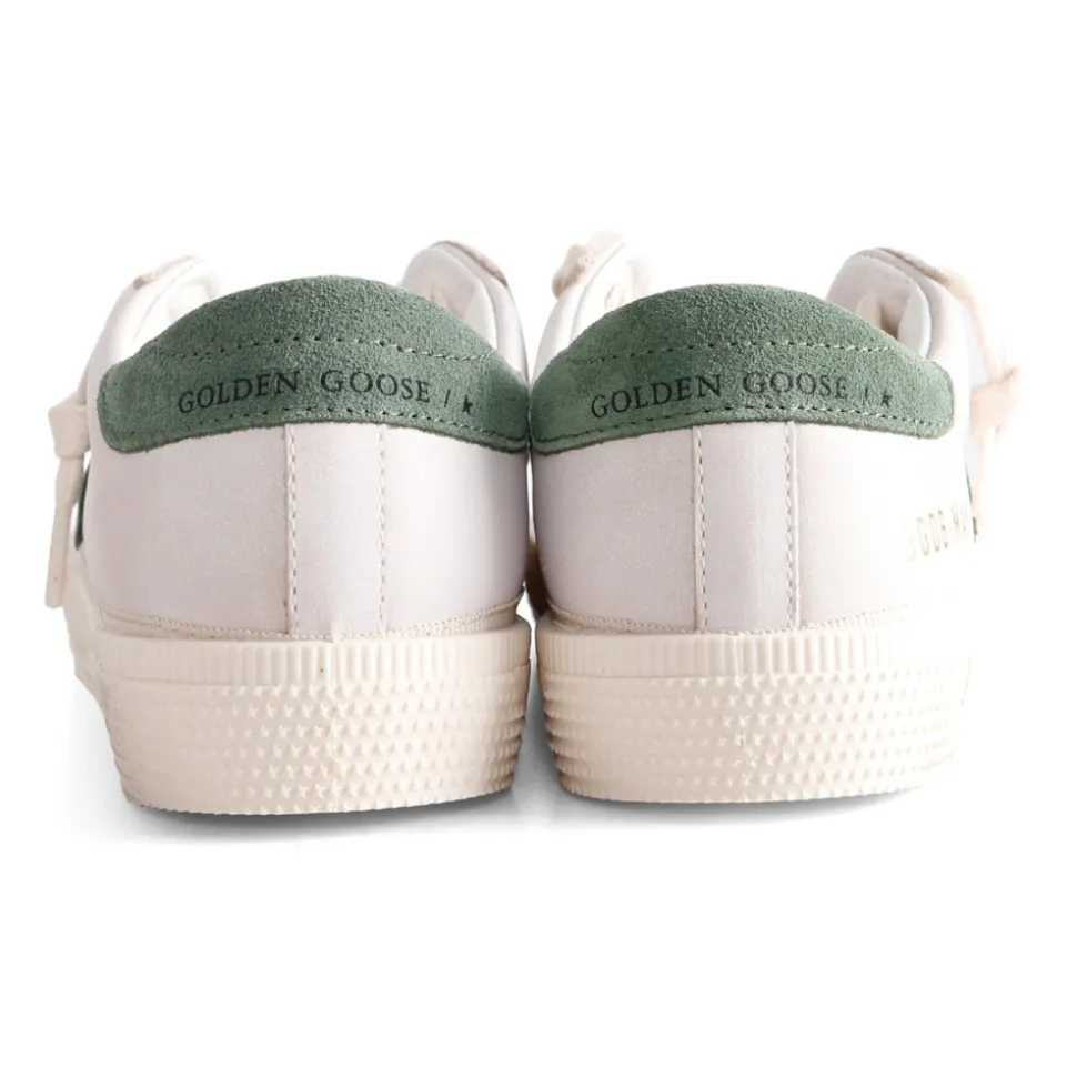 Witte Leren Sneakers met Groen Detail