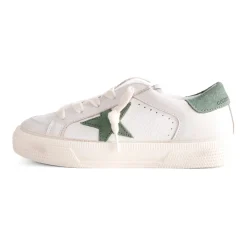Witte Leren Sneakers met Groen Detail