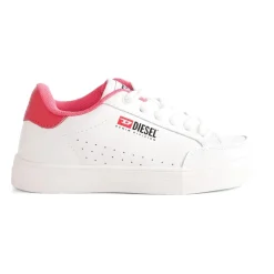 Witte Leren Sneakers met Roze Detail