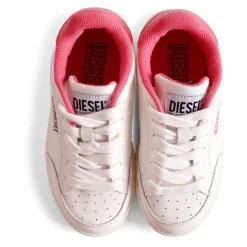 Witte Leren Sneakers met Roze Detail