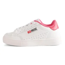 Witte Leren Sneakers met Roze Detail