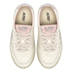 Witte Leren Sneakers Zilveren Hak