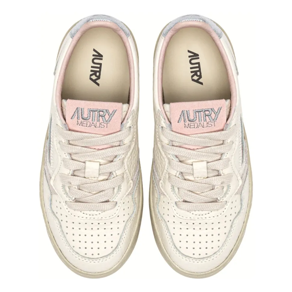 Witte Leren Sneakers Zilveren Hak