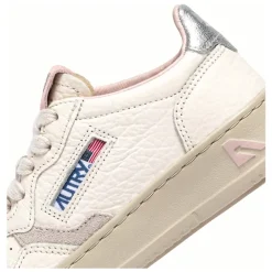 Witte Leren Sneakers Zilveren Hak