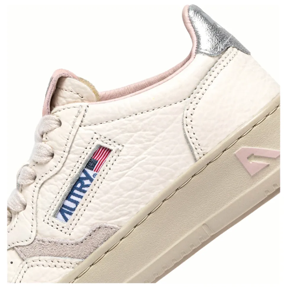 Witte Leren Sneakers Zilveren Hak