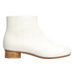 Witte Leren Vierkante Neus Schoenen met Rits