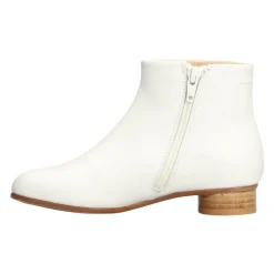 Witte Leren Vierkante Neus Schoenen met Rits