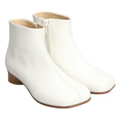 Witte Leren Vierkante Neus Schoenen met Rits