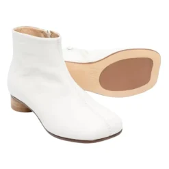 Witte Leren Vierkante Neus Schoenen met Rits