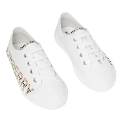 Witte platte schoenen met iconisch streepmotief en logo-opdruk