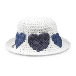Witte strohoed met blauwe harten