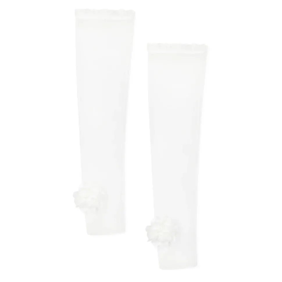 Witte Tule Handschoenen met Bloemenapplicatie