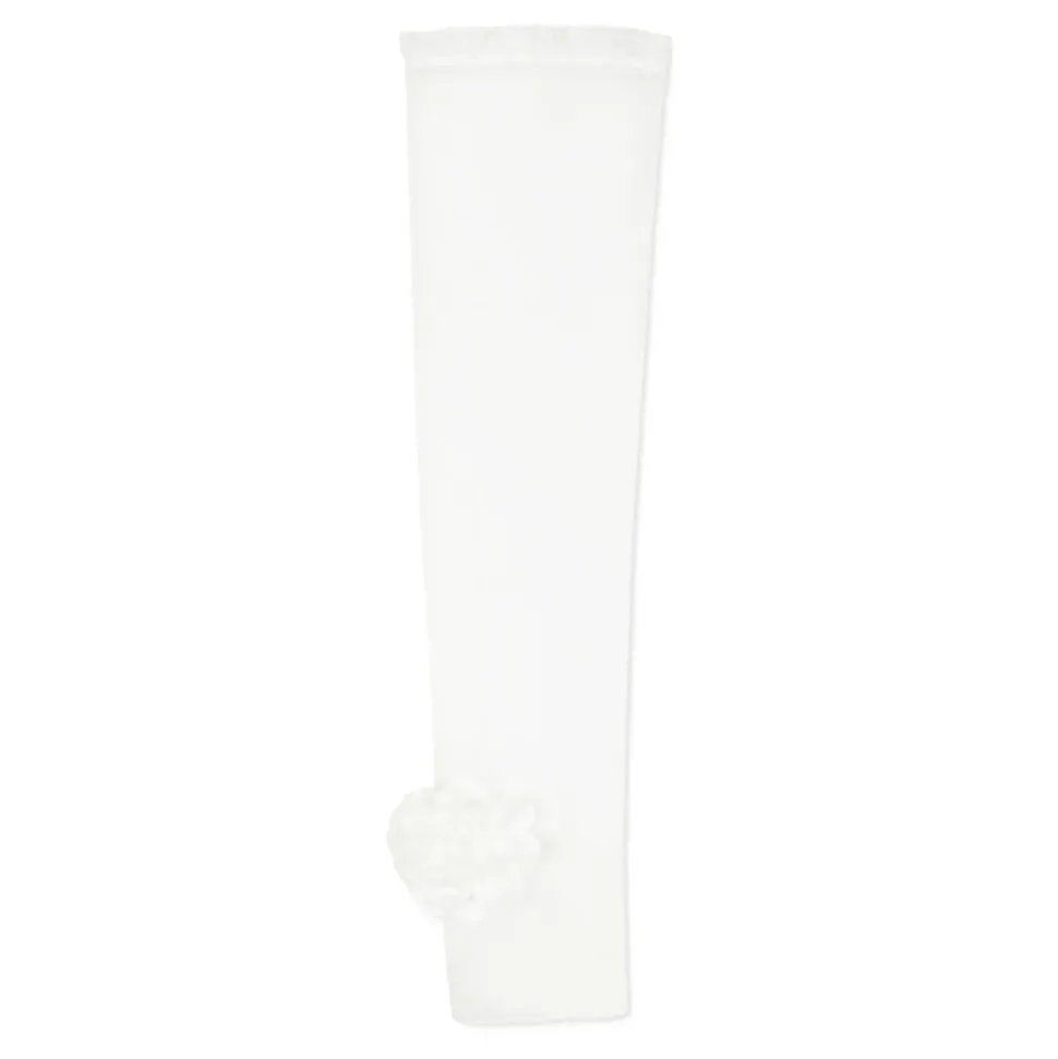 Witte Tule Handschoenen met Bloemenapplicatie