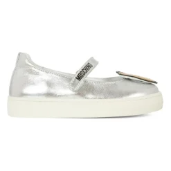 Zilveren Leren Ballerina met Teddy Bear Patch