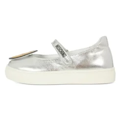 Zilveren Leren Ballerina met Teddy Bear Patch