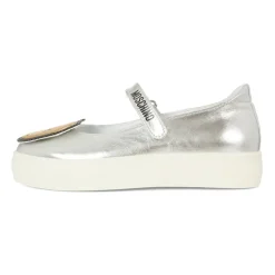 Zilveren Leren Ballerina met Teddy Bear Patch