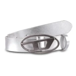 Zilveren Leren Riem met Metaal Effect