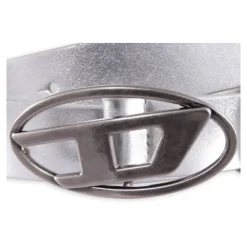 Zilveren Leren Riem met Metaal Effect