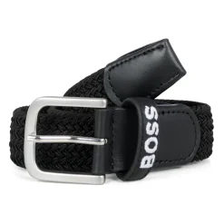 Zwart Gevlochten Elastische Riem met Logo