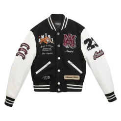 Zwarte bomberjack met multicolor borduurwerk