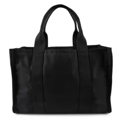 Zwarte canvas strandtas met gele glimlach