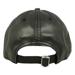 Zwarte Faux Leren Geborduurde Logo Hoed