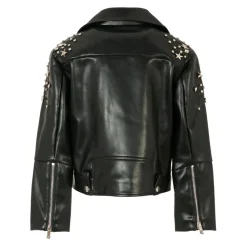 Zwarte Faux Leren Jas met Sterren