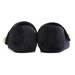 Zwarte fluwelen ballerina's met enkelband