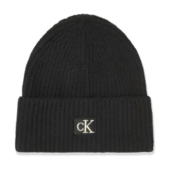 Zwarte Gebreide Rand Logo Patch Hoed