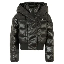 Zwarte Gewatteerde Crop Donsjas