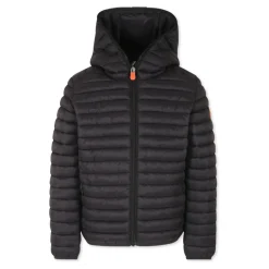 Zwarte Gewatteerde Donsjas met Capuchon