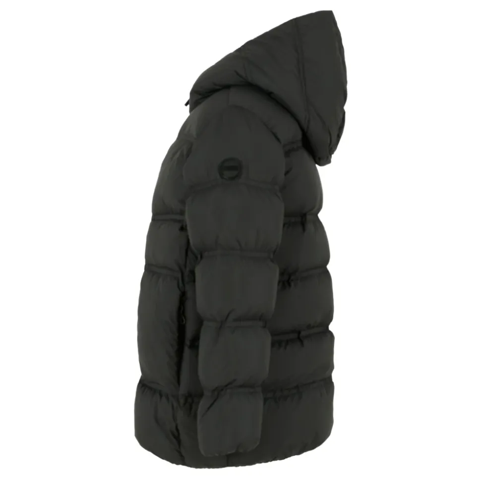 Zwarte Gewatteerde Donsjas met Capuchon