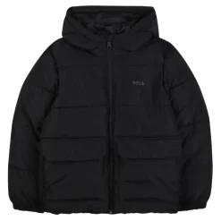 Zwarte Gewatteerde Jas met Capuchon