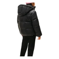 Zwarte Glanzende Hoodie Jas