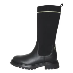 Zwarte hoge winterlaarzen met gebreide schacht