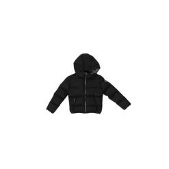 Zwarte Hooded Jas met Logo aan de Zijkant
