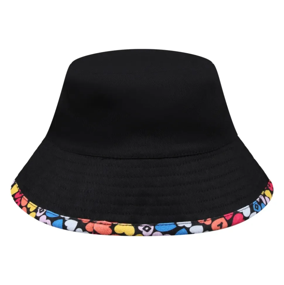 Zwarte Katoenen Cloche met Hartenversiering