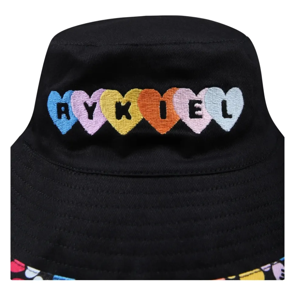 Zwarte Katoenen Cloche met Hartenversiering