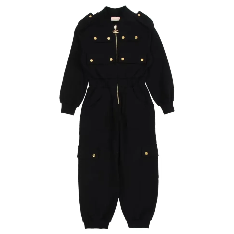 Zwarte katoenen jumpsuit met elastische taille