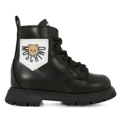 Zwarte leren bikerlaarzen met Teddy Bear