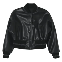 Zwarte leren bomberjack
